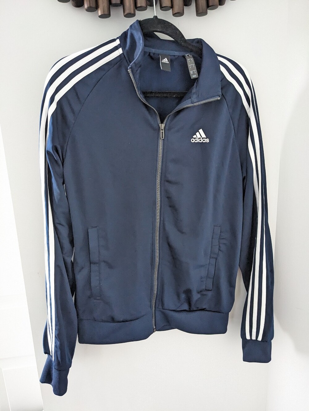 Adidas Women's Navy & White Three-Stripe Track Jacket - Size Small To Medium